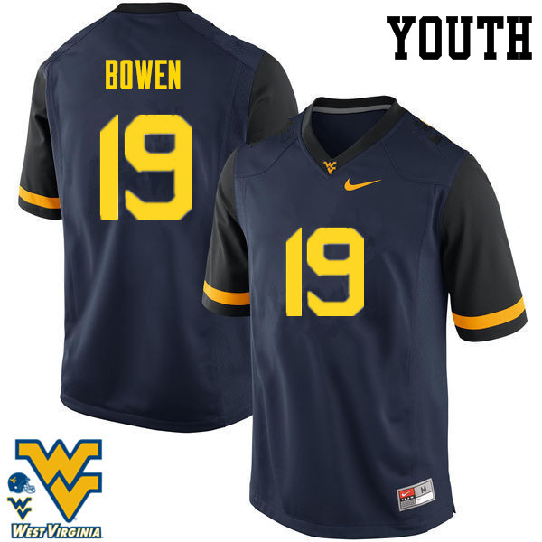 NCAA Youth Druw Bowen West Virginia Mountaineers Navy #19 Nike Stitched Football College Authentic Jersey NL23Y51AZ